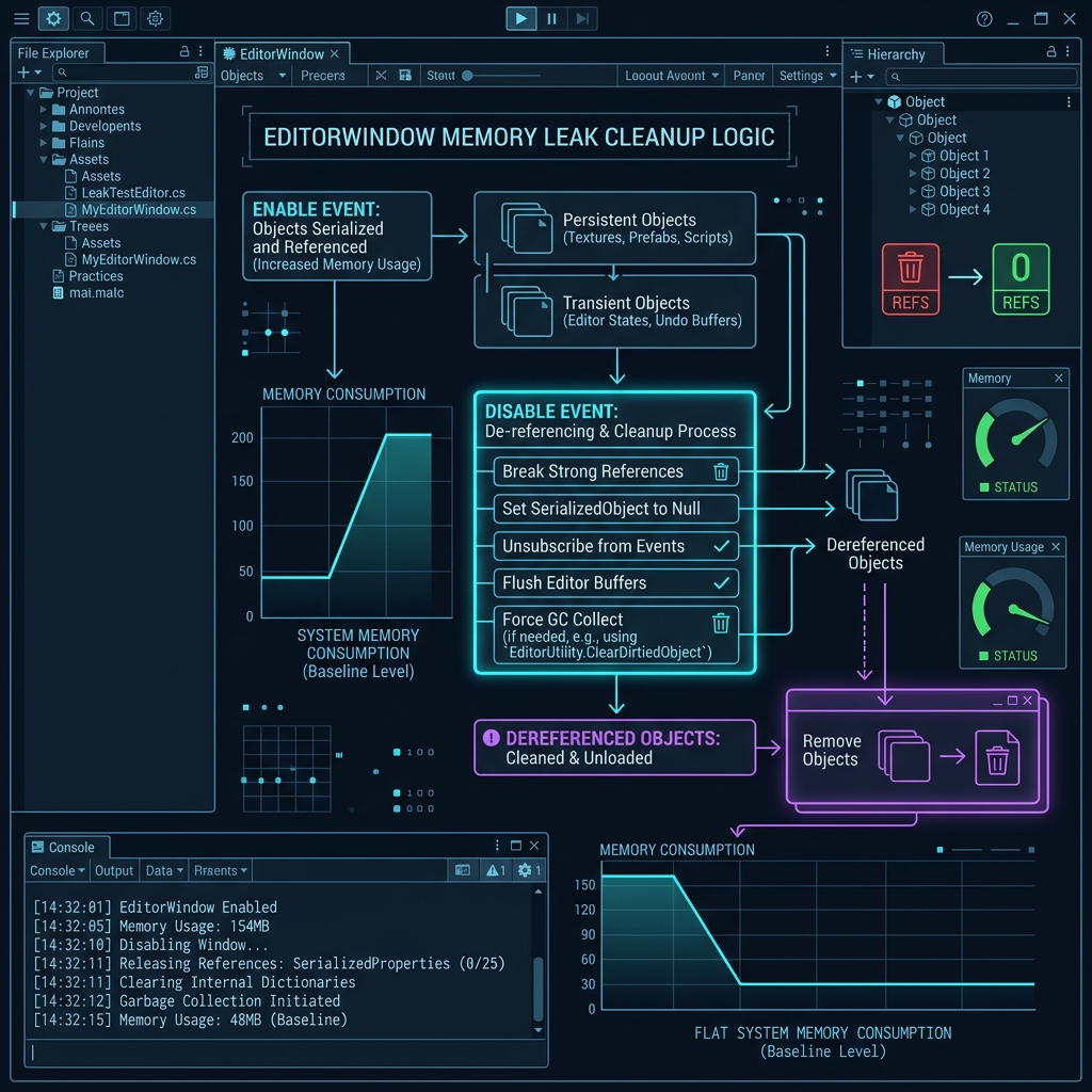 Solved the problem of memory leak when opening/closing/recompiling a custom-made editor window (EditorWindow)