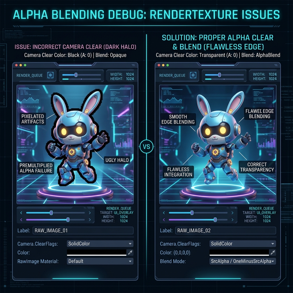 Fundamental solution to the issue where semi-transparent borders darken when RenderTexture is displayed on the UI