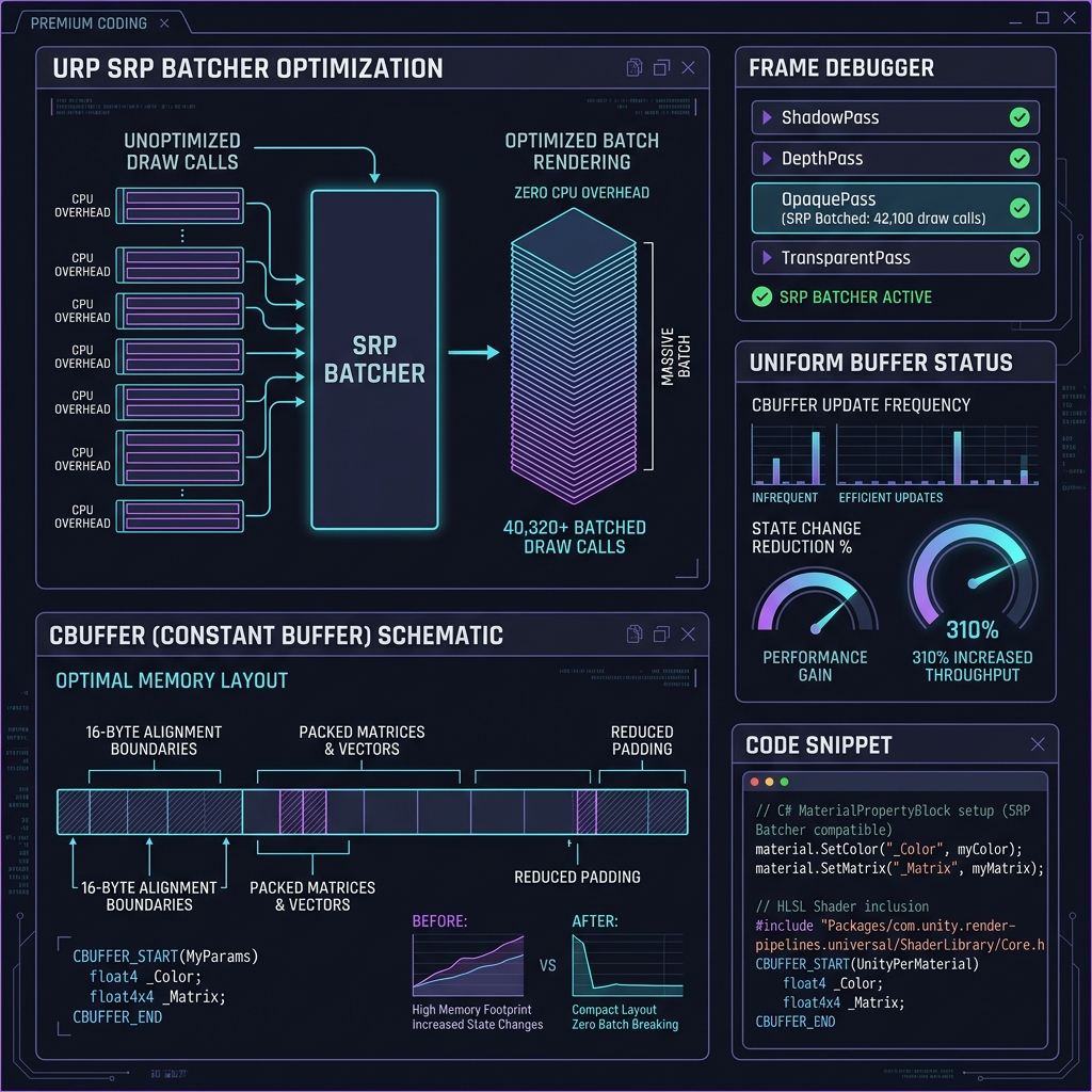 Resolving SRP Batcher Compatibility Issues in Unity URP: Troubleshooting 'Compatible: No' and Optimizing Draw Calls via Constant Buffers (CBUFFER) and Shader Design