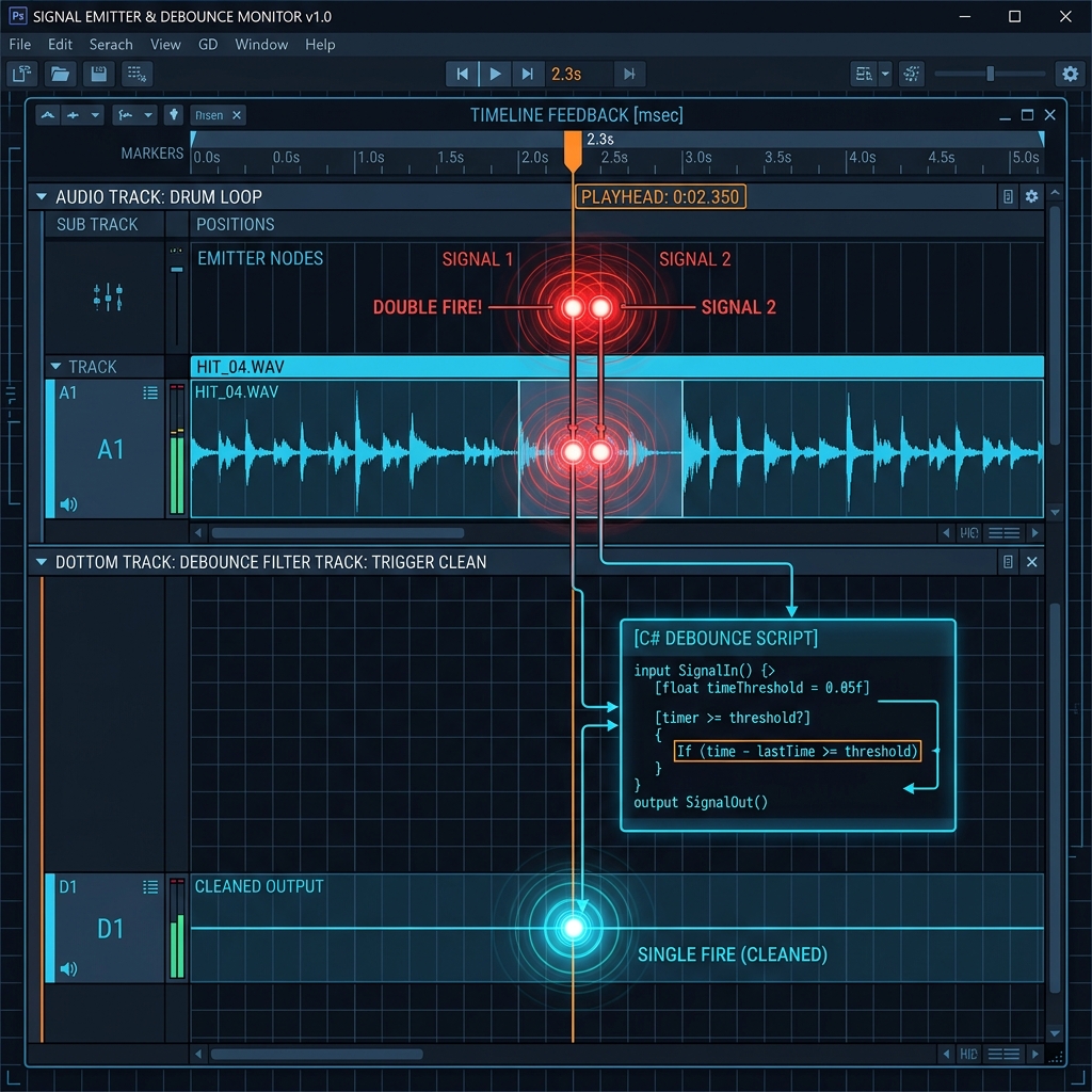 Bug and workaround where Timeline's Signal Emitter causes double trigger (double fire) when processing slows down on actual machine (FPS drops)