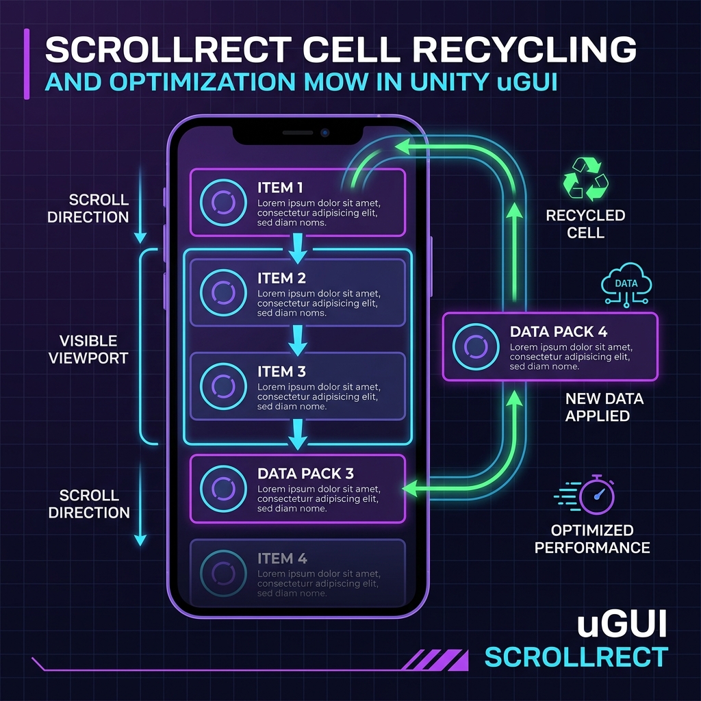 Optimizing ScrollRect in Unity uGUI for Large Lists: Resolving Frame Rate Drops and Memory Overhead via Recyclable Scroll View Cells and Object Pooling
