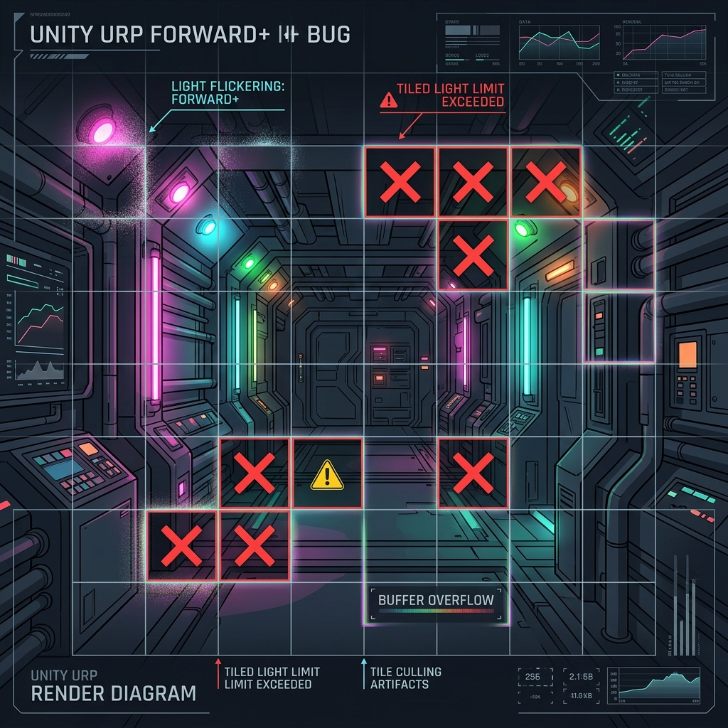 Bug where dynamic lights flicker or turn off when using URP Forward+ rendering, and steps to resolve maximum light count limits