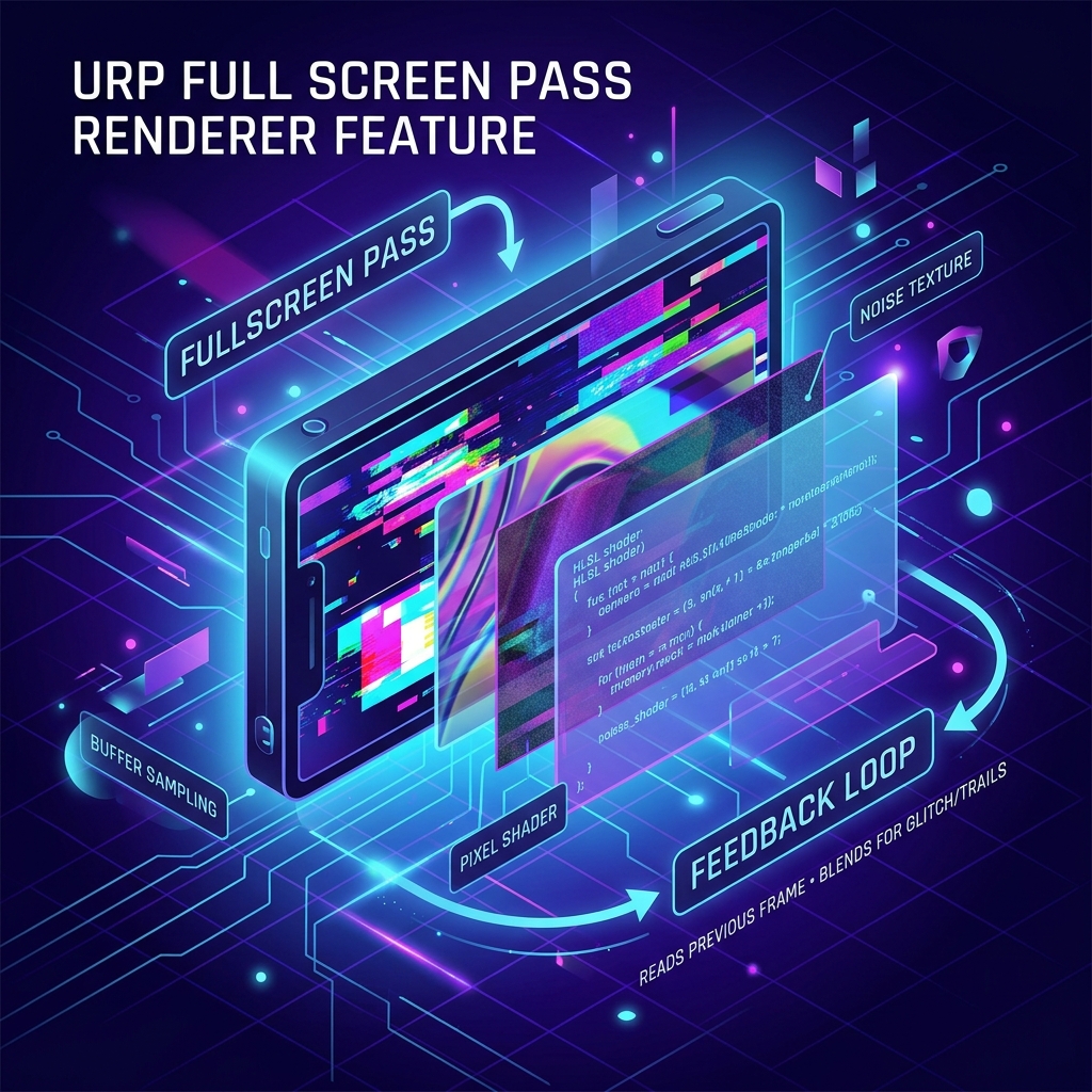 How to fix screen blackouts, feedback loops, and UI bleeding bugs when using URP Full Screen Pass Renderer Feature for custom post-processing in Unity