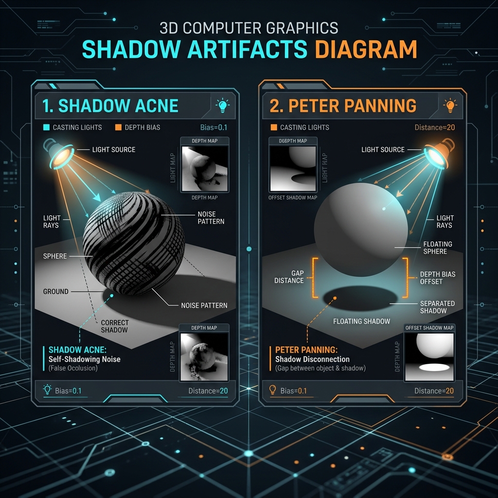 How to fix pixelated shadows and striped surface noise (shadow acne) in Unity URP, and the proper way to adjust Shadow Bias and Normal Bias