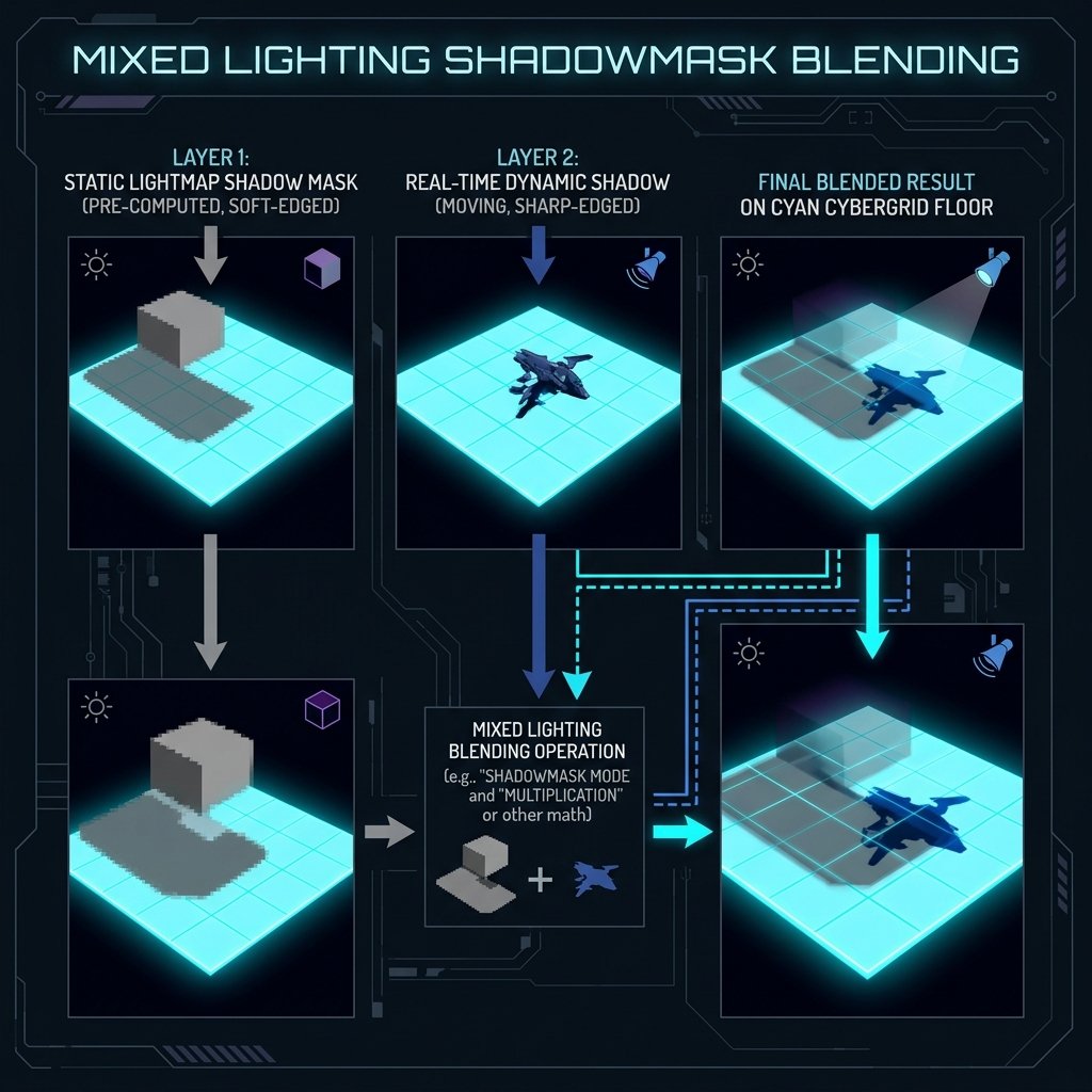 Explanatory diagram of the mechanism of Shadowmask blending and avoiding double darkening of shadows in Mixed Lighting of Unity URP
