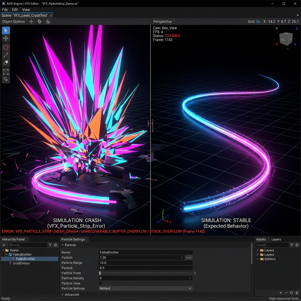A bug where the app crashes and the display collapses on a mobile device when using VFX Graph's Particle Strip (band trail)