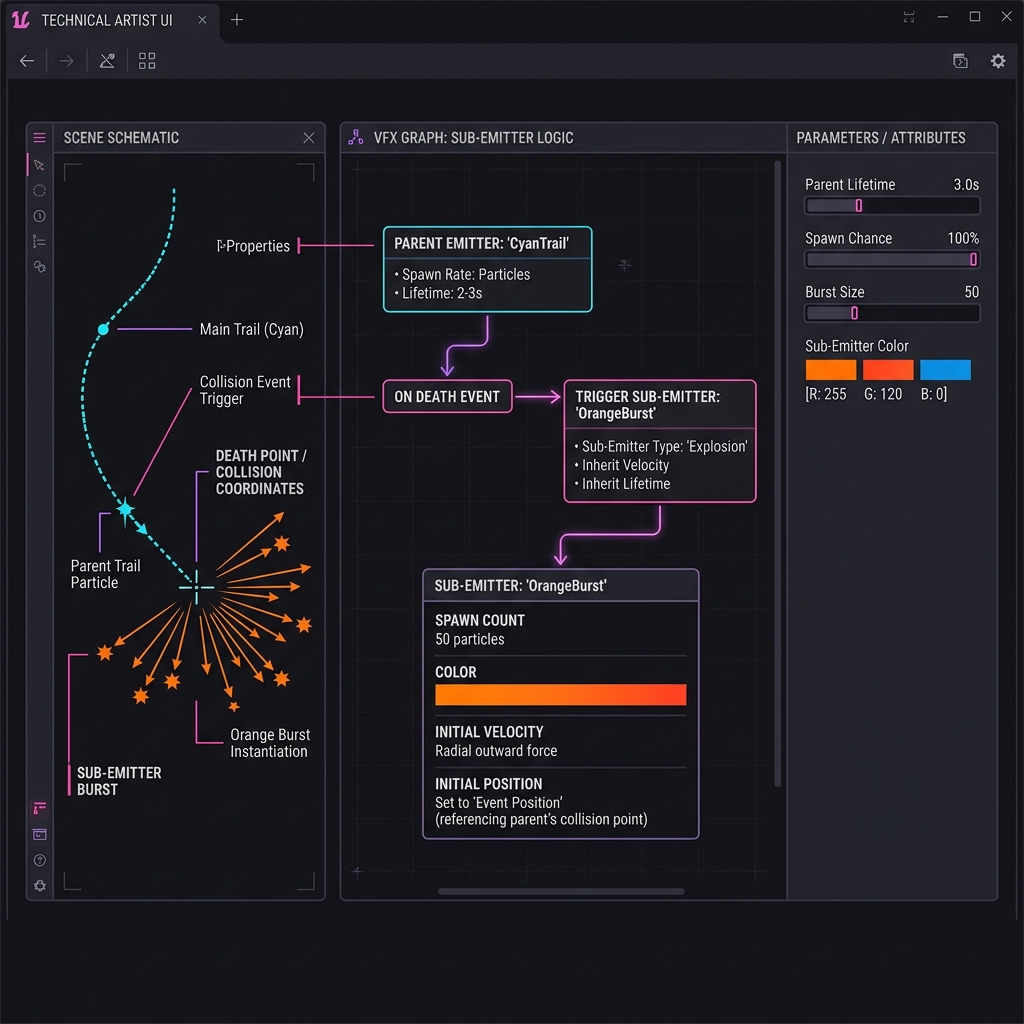 Setting error when setting Sub-emitter (child effect) in VFX Graph and trying to make it occur when the parent disappears, but it does not spawn at all