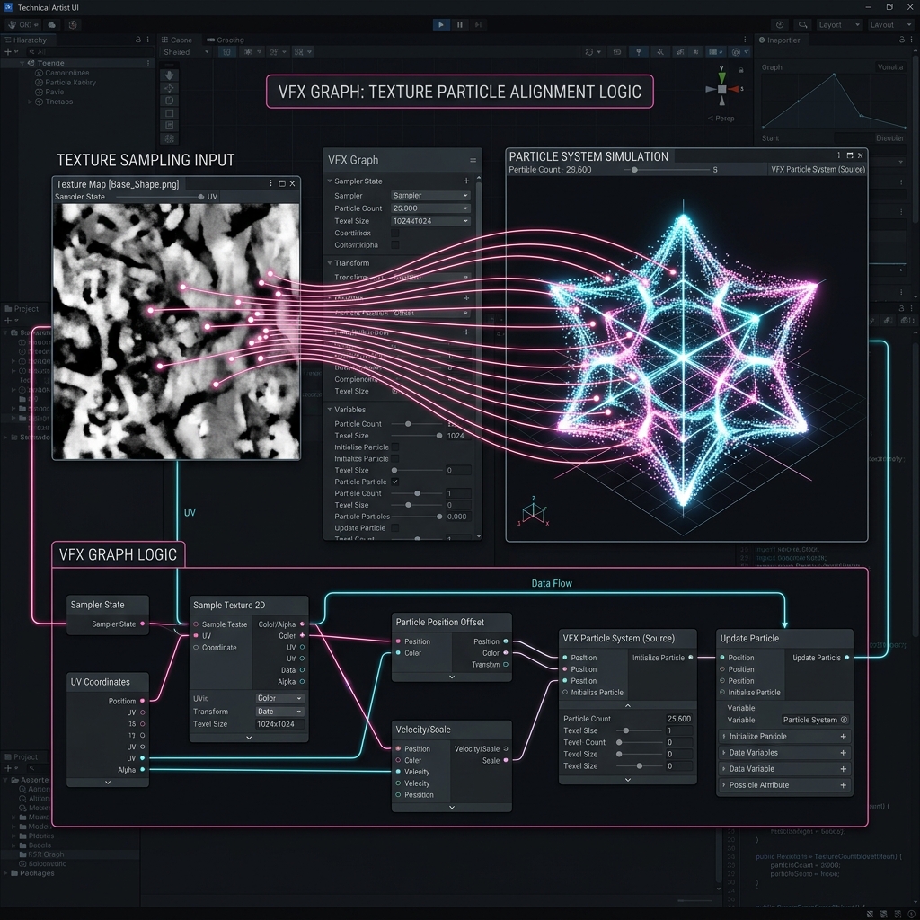 When dynamically passing and sampling a texture from C# in VFX Graph, particles disappear or the interpretation is incorrect.